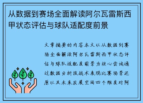 从数据到赛场全面解读阿尔瓦雷斯西甲状态评估与球队适配度前景